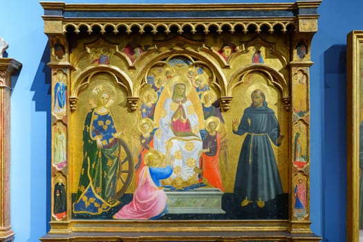 Florence, Italy, January 5, 2024: Madonna of the girdle and saints. Andrea di Giusto Manzini. Accademia Gallery