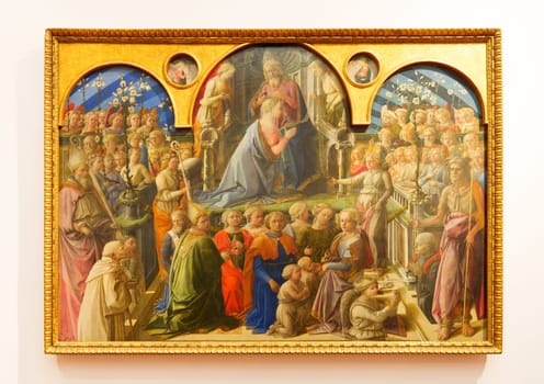 Florence, Italy, January 4, 2024: Coronation of the Virgin. Filippo Lippi.Uffizi Gallery, Florence