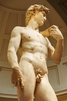Florence, Italy, January 5, 2024: Sculpture of Michelangelo's David. Detail. Accademia Gallery. Florence