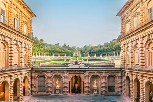 Panoramic view of the Boboli Gardens from the Pitti Palace in Florence
