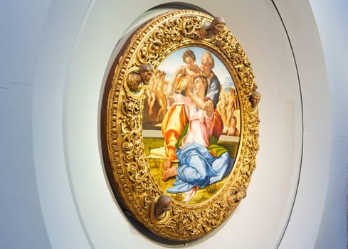 Florence, Italy, January 4, 2024: Tondo Doni. Michelangelo. Uffizi Gallery