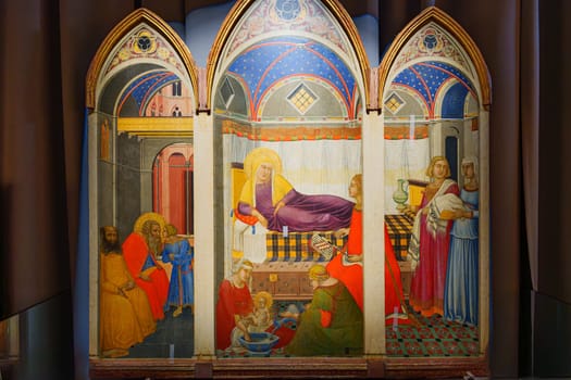 Siena, Italy, January 3, 2024: Birth of the Virgin. Pietro Lorenzetti. Museum of the Cathedral's Work