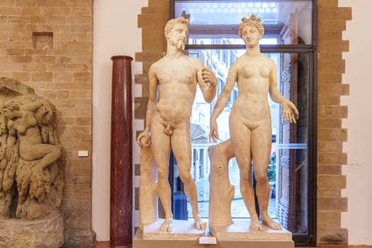 Florence, Italy, January 6, 2024: Adam and Eve. Baccio Bandinelli. Bargello Museum