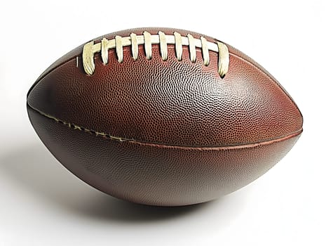 A worn leather American football with visible stitching and texture sits against a white background. The image represents sports history, nostalgia, traditional craftsmanship, and the evolution of football equipment.
