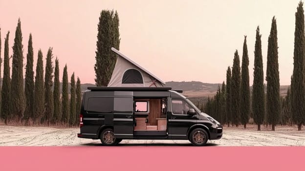 Luxurious camper van exploring the beautiful landscapes of tuscany, italy, offering a perfect blend of adventure and comfort