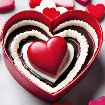 cake red white heart love dessert valentine holiday. High quality photo