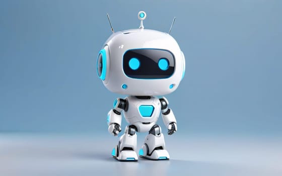 3d render of simple white kind robot with three white call out windows on gradient background