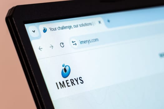 New York, USA - January 19, 2025: Imerys corporate website displayed on screen showcasing industrial solutions and materials