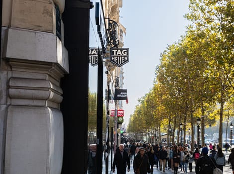 Central street of Paris The Avenue des Champs-Elysees with luxury shops and street life. Paris, France - November 24, 2024