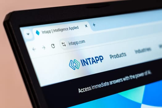 New York, USA - January 19, 2025: Intapp website showcasing AI-powered solutions for professional and financial services