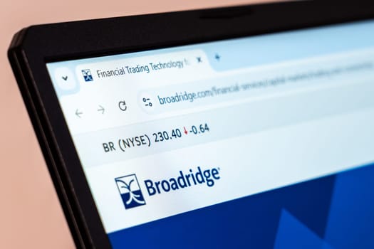 New York, USA - January 19, 2025: Broadridge financial trading technology website with NYSE stock price on screen