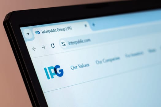 New York, USA - January 19, 2025: Interpublic Group website showcasing advertising and marketing services and corporate values