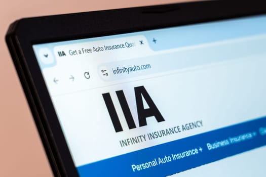 New York, USA - January 19, 2025: Infinity Insurance Agency website showcasing personal and business insurance solutions