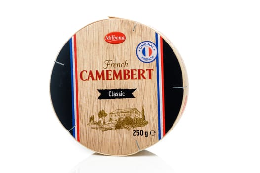 Gaziveren Cyprus -19.01.2025 Discover the rich texture and flavor of classic French Camembert, beautifully presented in its natural packaging.