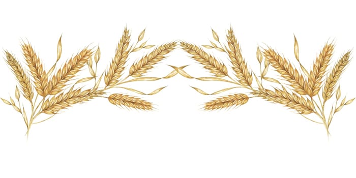 Wheat seamless border features golden watercolor wheat stalks arranged in a seamless pattern, ideal for rustic-themed projects. Use this clipart for stationery, web design, and print materials