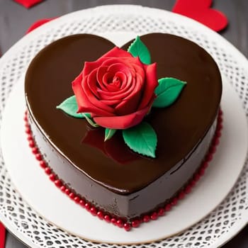cake heart love dessert valentine holiday chocolate red rose beautiful. High quality illustration