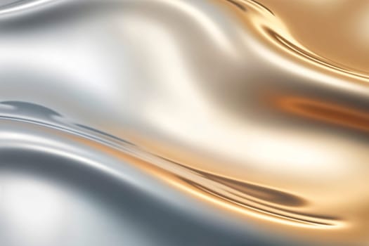 Metallic chrome texture with fluid gold and silver reflections. A smooth, abstract surface creating a luxurious and modern aesthetic, perfect for backgrounds, branding, and luxury design concepts