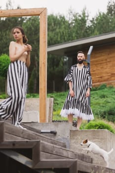 full length view of fashionable couple outdoor