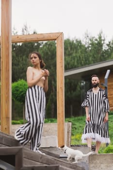 full length view of fashionable couple outdoor