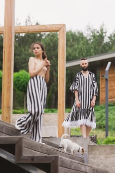 full length view of fashionable couple outdoor