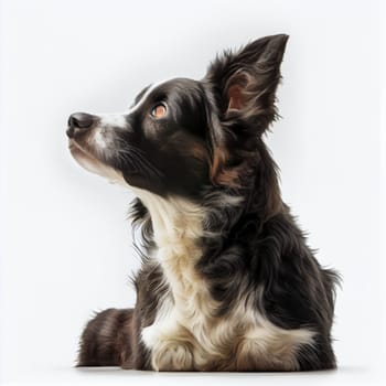 Relaxed pet dog takes a nap on a white background, with its cute eyes and adorable posture adding to overall charm of this portrait. Perfect for any project in need of some cuteness. AI Generative.