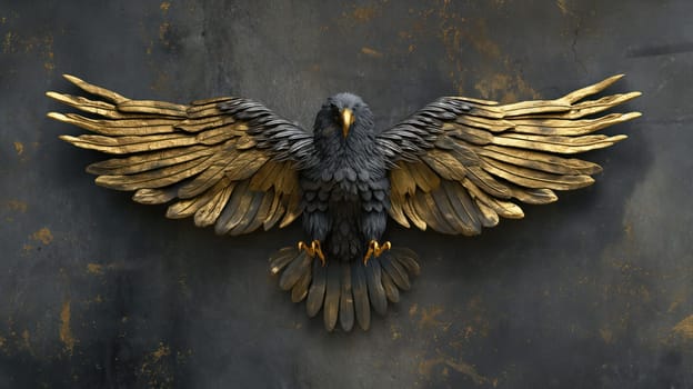 Black and golden eagle on grunge wall background. Generative AI image