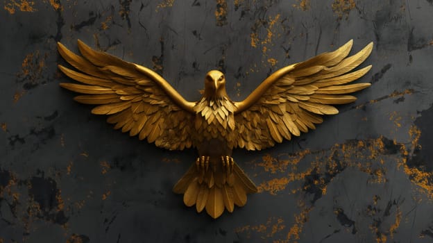 Black and golden eagle on grunge wall background. Generative AI image