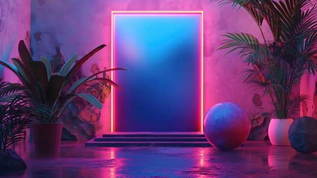 Retro neon interior. Generative AI image