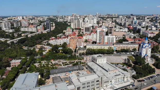 Khabarovsk city on a summer day. Aerial view