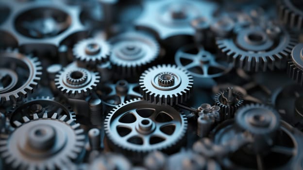 Metallic gear wheels, industrial tech background. Generative AI image
