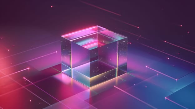 Holographic glass cube futuristic abstract background. Generative AI design