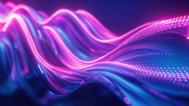 Blue purple laser neon wavy dotted lines abstract background. Generative AI design