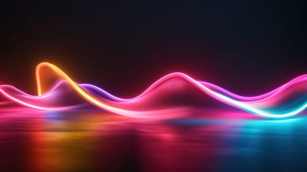 Blue purple laser neon wavy lines abstract background. Generative AI design