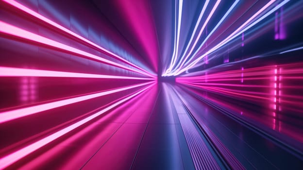 Abstract tunnel with neon laser lines. Generative AI design