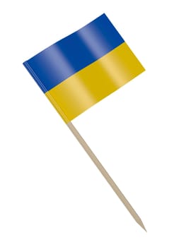 Toothpick with Ukrainian flag isolated on a white background
