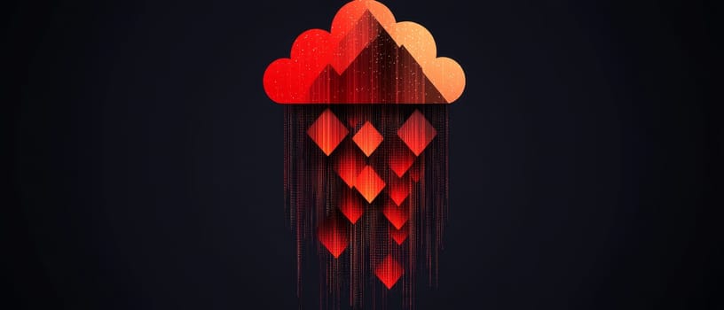 Red cloud with data-like shapes falling as rain, against a dark background.