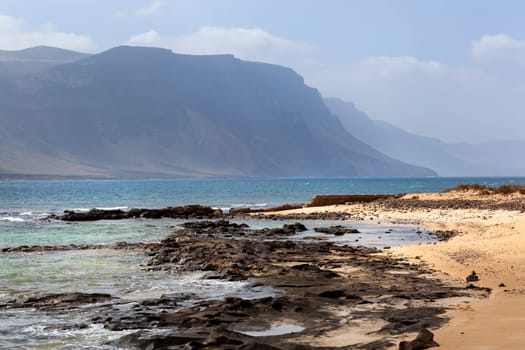 Beautiful rough coast of Caleta de Sebo on the island La Graciosa of Lanzarote