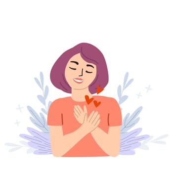 Embracing self love and positive mindset with woman in serene setting.