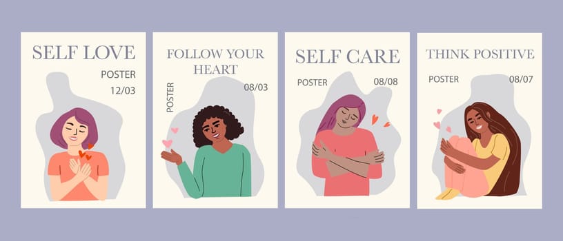 Inspirational posters celebrating self love and self care with positive affirmations for women.