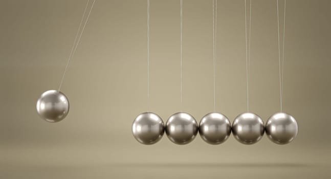 Newton's cradle showing cause and effect chain reaction 3d background