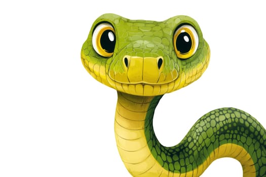 Children Illustration of a green snake on a transparent background PNG