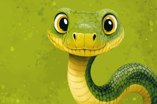 Children Illustration of a green snake on a green background
