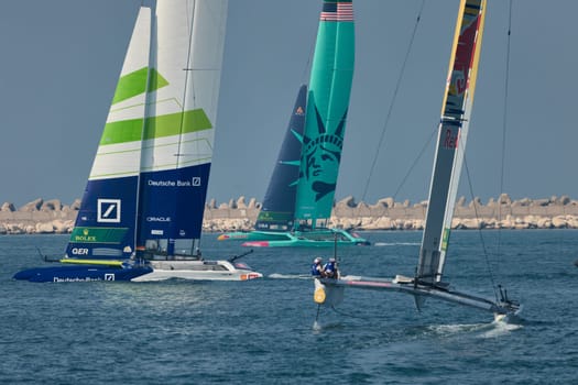 UAE, Dubai, 23 November 2024: Rolex Sail GP Grand Prix international sailing competition using high performance F50 foiling catamarans. High quality photo
