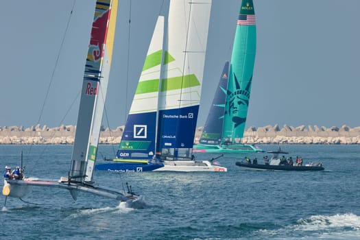 UAE, Dubai, 23 November 2024: Rolex Sail GP Grand Prix international sailing competition using high performance F50 foiling catamarans. High quality photo