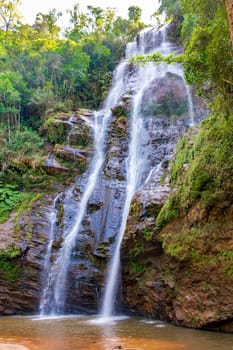 Beautiful waterfall in a remote location in the middle of the rainforest in the state of Minas Gerais in Brazil