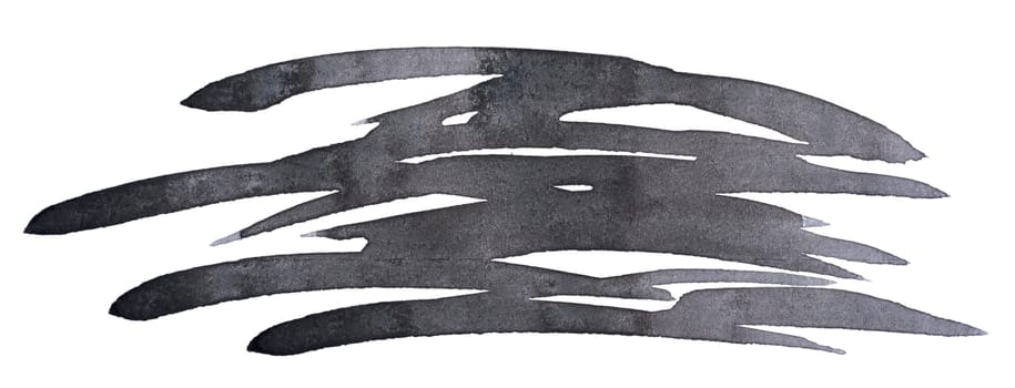 Watercolor brush stroke of black paint, on a white isolated background