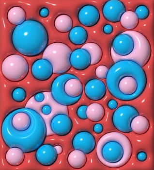 Background with circles, inflated shapes. 3d rendering illustration