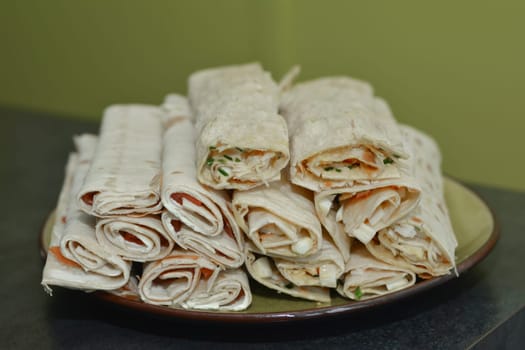 Lavash rolls with salmon and crab sticks