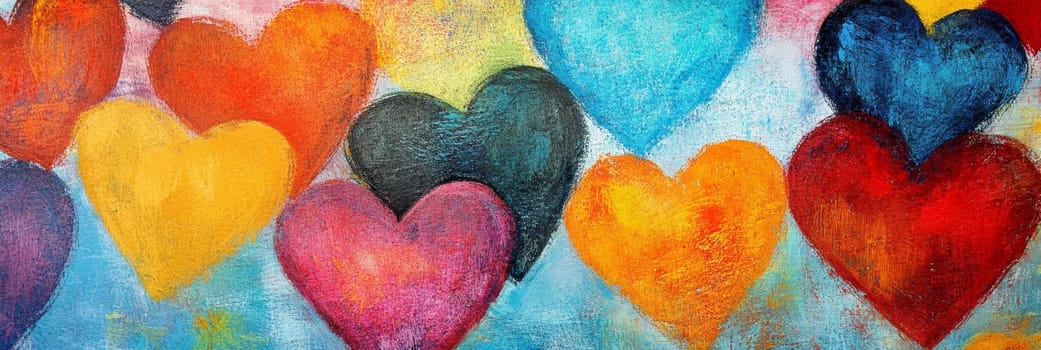 Valentines Day banner featuring vibrant array of colorful hearts against dreamy background. For expressing love, joy, this eye-catching design captures attention, for romantic promotions, celebrations