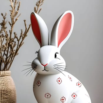 white rabbit 3d model toy gray background Scandinavian style Easter symbol. High quality 3d illustration alt